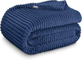 Bare Home Textured Fleece Blanket - King Size - Ultra-Soft Lightweight for Bed, Sofa, and Couch - Luxury Microplush - Cozy Warm Blanket (King, Ribbed Dark Blue)