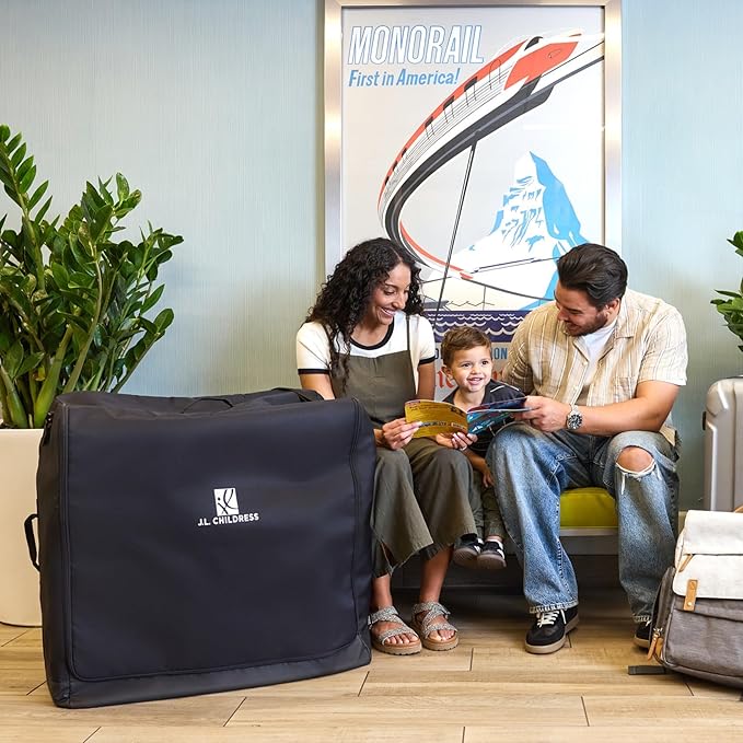 J.L. Childress Universal Stroller Travel Bag for Airplane - Fits Most Baby Strollers, Flying Essentials, Airport Accessories for Gate or Luggage Check, ID Card, AirTag Compatible - Large, Unpadded