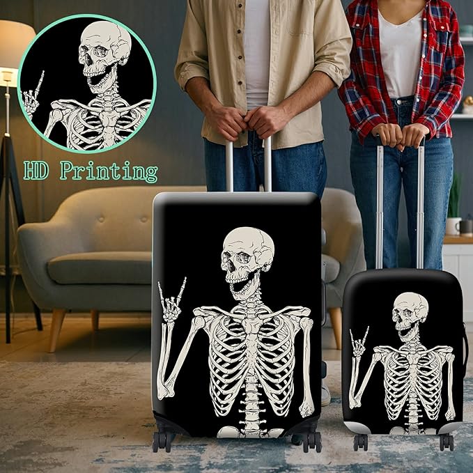 Luggage Cover Suitcase Protector Plus 1 Luggage Tag, Rock Skull Travel Suitcase Cover Suitable for 26-28 inch Luggage (L) with Concealed Zipper Washable Elastic Cloth Dustproof Anti-Scratch