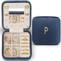 Vlando Jewelry Organizer Box, Small Jewelry Box for Women Girls, Initial P Travel Jewelry Case, Small Jewelry Organizer Case, Mini Travel Jewelry Box - Letter P, Dark Blue