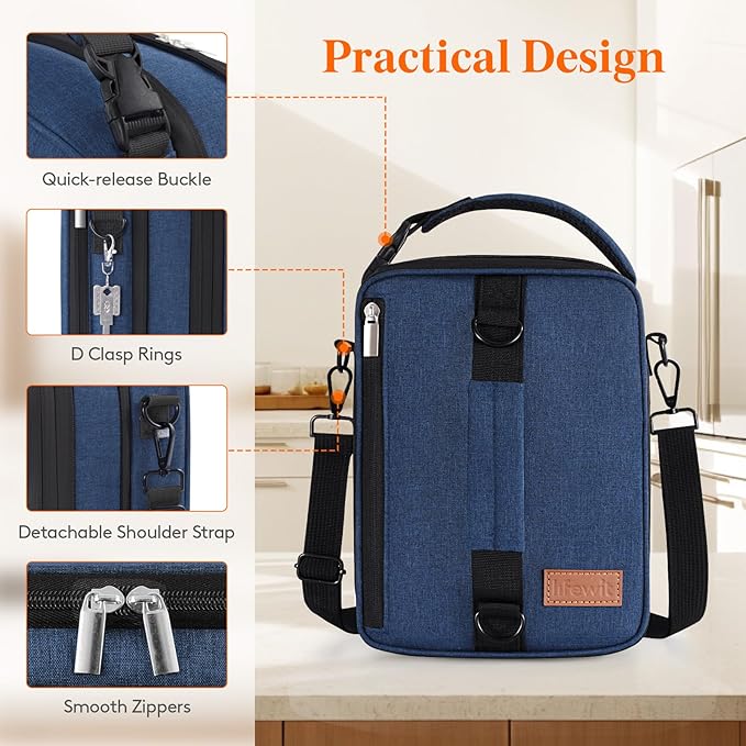 Lifewit Insulated Lunch Box for Men, Expandable Cooler Bag, Freezable Lunch Bag for Women with 2 Ice Packs and Shoulder Straps for Work Travel College, 8.2L Blue