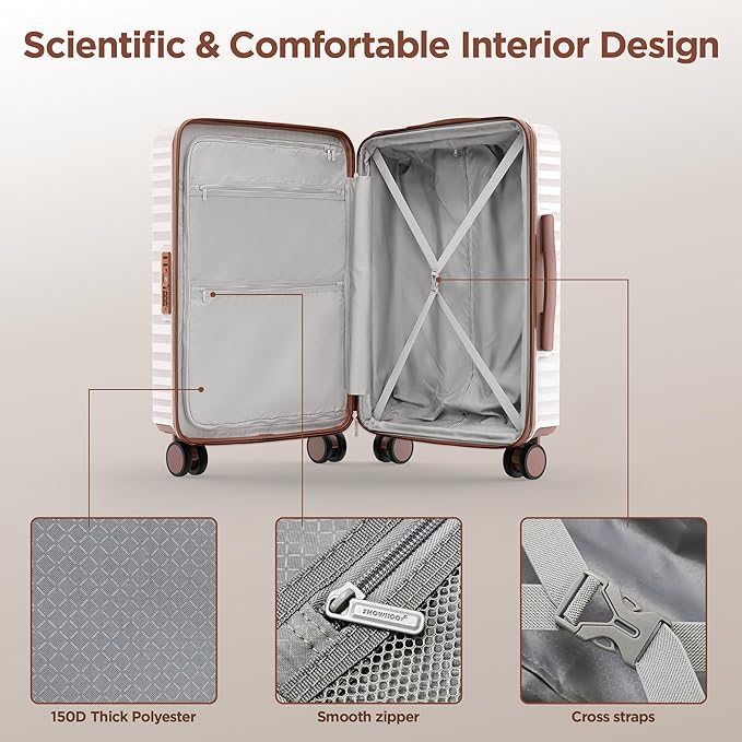 SHOWKOO Suitcase Hardside Expandable Luggage Set, Suitcase with Double Spinner Wheels TSA Lock 3 Piece Set Beige White (DB/TB/28in)