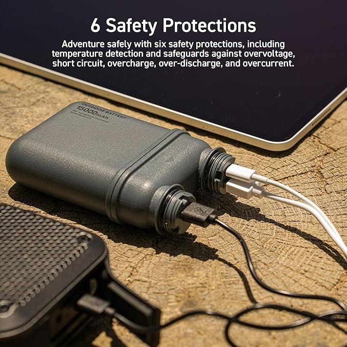 NESTOUT Portable Charger, 5000mAh Outdoor Battery Power Bank, 15W USB-C Fast Charging, Waterproof IP67, Durable Shockproof, Battery Pack for Phone Tablet Hiking Travel Camping (Olive Green, 5000mAh)