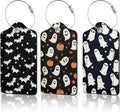 3 Pack PU Leahter Happy Halloween Luggage Tag with Stainless Steel Loop,Travel Suitcase Labels with Privacy Cover ID Label Quickly Spot for Bags