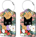 2 Pcs Luggage Tags for Suitcases, PU Leather Cruise Ship Luggage Tags with Privacy Cover Label Address Card and Durable Metal Ring Suitable for Men Women Handbags Backpacks,Flower Bushes and Cats