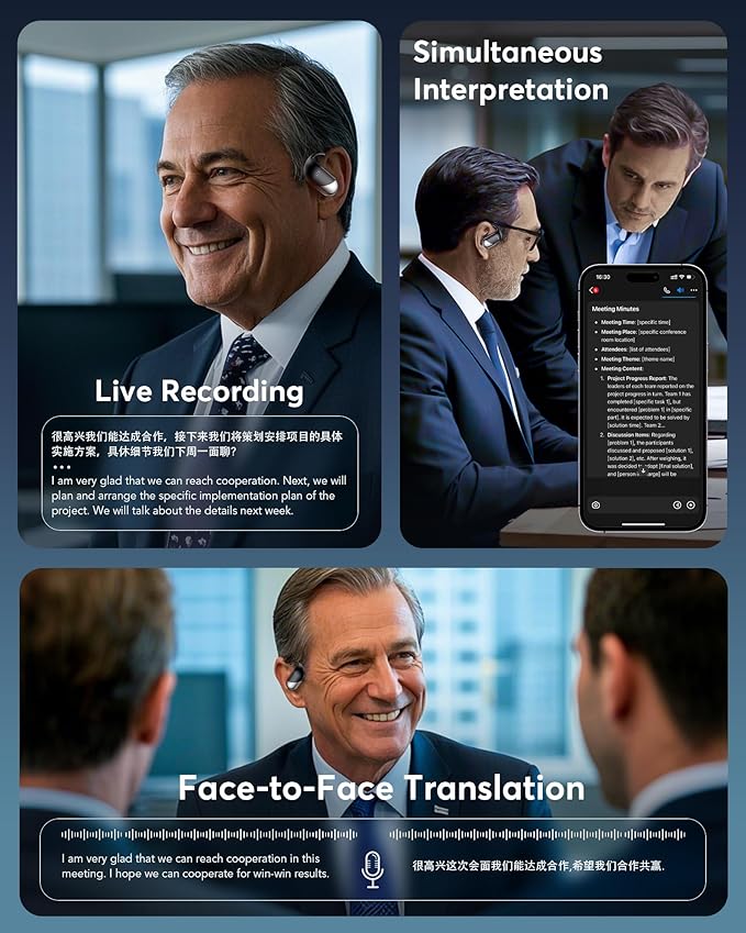 AI Translation Earbuds Real Time, 3-in-1 Translator Earbuds 144 Languages & Accents, Audifonos Traductores Inglés Español,Open Ear Wireless Headphones with Charging Case fit iOS & Android