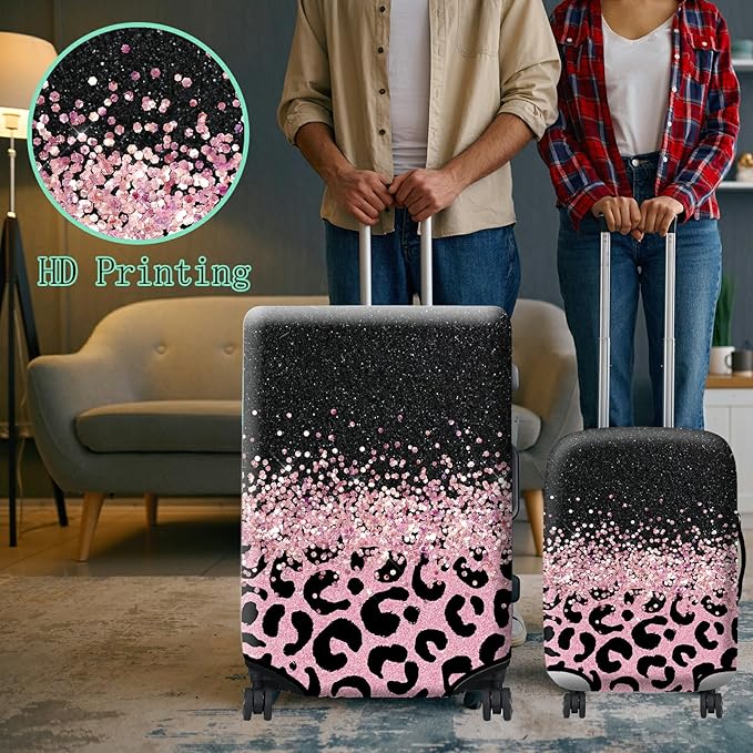 Luggage Cover Plus - Pink Leopards Travel Suitcase Cover for 26-28 inch Luggage (L) with Concealed Zipper, Washable Elastic Cloth, Dustproof, Anti-Scratch