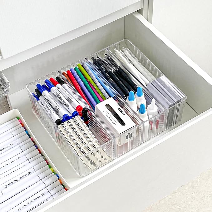 Yesesion Clear Cord Storage Box with Wire Ties, Plastic Cable Organizer for Drawer, Large Desk Accessories Case Container for Phone Charger, Battery, Art Crafts, Home Office Supplies, 2 Pack