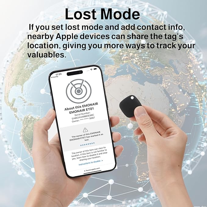Air Tracker Tags-2 Pack, Bluetooth Tracker Works with Apple Find My APP (iOS Only, Not for Android), Keys Finder, Item Locator for Keys, Luggage, Backpack, Bags, Wallet, Replaceable Battery