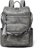 Shrrie 15.6 inch Laptop Backpack for Women,Large Leather Purse,Travel Backpacks Carry on,Water Resistant Casual Laptop Backpacks,College Backpack,Work Backpack for Women,Two-toned Deep Gray