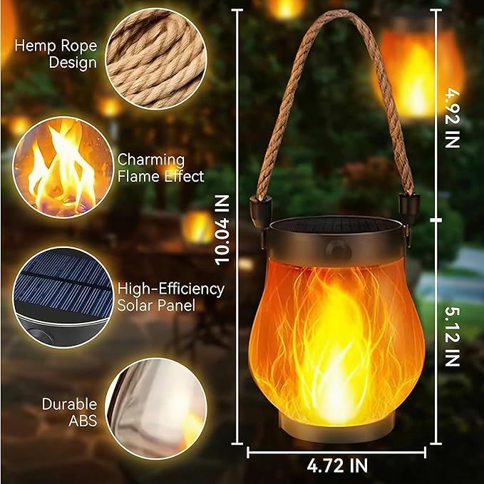 Kaliqo Solar Lantern Outdoor Lights Solar Lantern Waterproof Flickering Flame Hanging Lanterns for Patio Yard Garden Decor (1 Pcs)
