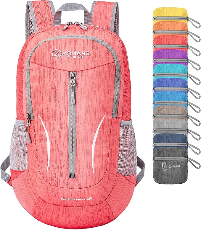 ZOMAKE 25L Ultra Lightweight Packable Backpack, Foldable Hiking Backpacks Water Resistant Small Folding Daypack for Travel(Red)