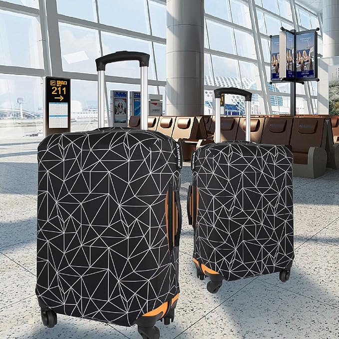 Explore Land Travel Luggage Cover Suitcase Protector Fits 31-32 Inch Case (Black Polygonal, XL)