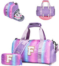 Dorm Room Essentials for Girls-Girl Gym Bag with Shoe Compartment, Kid Personalized Weekender Overnight Bags, Initial Travel Tote with Makeup Pouch, Preppy Stuff Gifts for Kids (Letter F)
