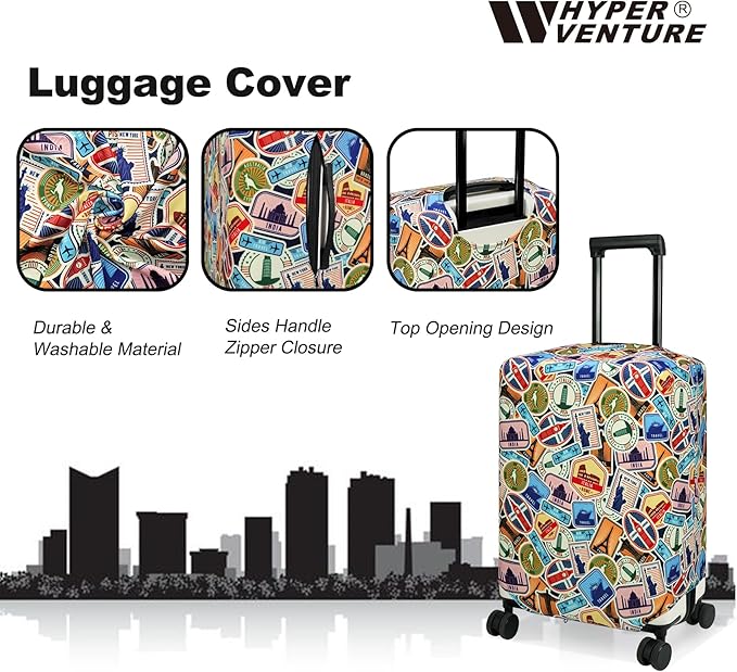 HYPER VENTURE Washable Luggage Cover - Fashion Suitcase Protector Fits 31-32 Inch Luggage (World Voyage, XL)