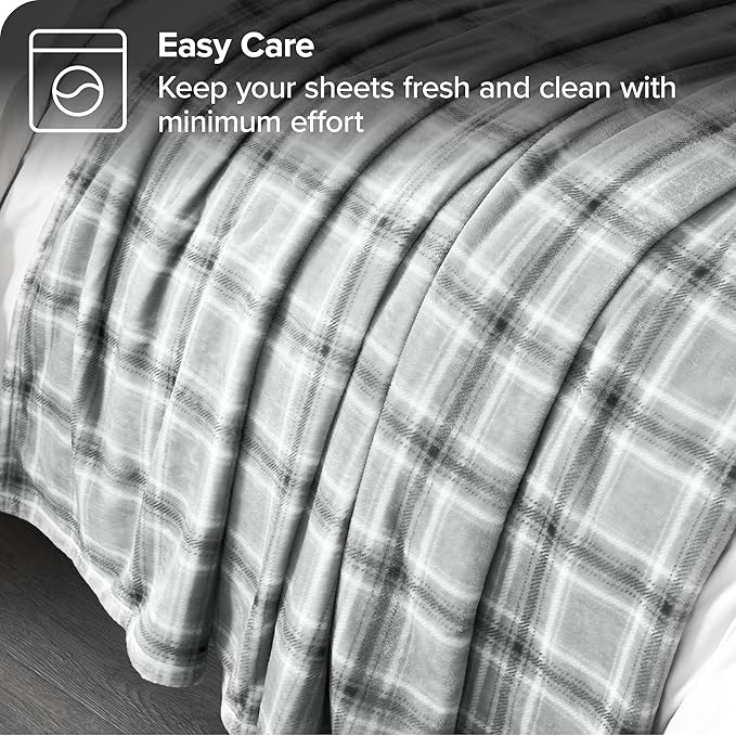 Bare Home Textured Fleece Blanket - Throw/Travel - Ultra-Soft Lightweight for Bed, Sofa, and Couch - Luxury Microplush - Cozy Warm Blanket (Throw/Travel, Tartan Plaid)