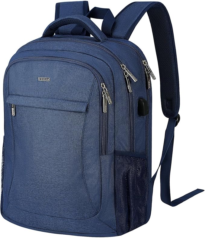 Voova Travel Laptop Backpack, Business Work Laptop Backpack for Women & Men with USB Charging Port, Waterproof Slim Durable College Computer Bag Fits 15.6 Inch Laptops and Notebook, Blue