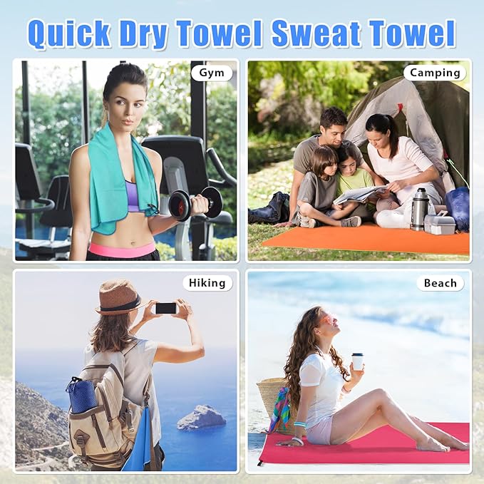 Sfee 2 Pack Microfiber Travel Towel, Quick Dry Towel Camping Towel Large Beach Towel Super Absorbent Compact Lightweight Sports Gym Towels for Gym, Hiking, Pool, Backpacking, Bath, Yoga