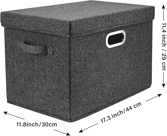 TYEERS Large Storage Bins with Lids, Collapsible, Washable, Fabric Storage Boxes for Organizing, 17.3x11.8x11.4 inches, 5 Pack, Black