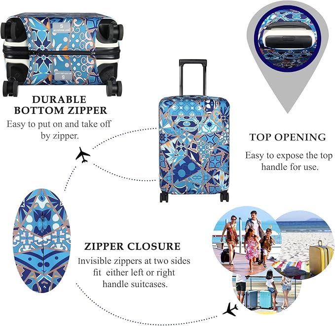 Explore Land Travel Luggage Cover Suitcase Protector Fits 31-32 Inch Case (Portuguese tiles, XL)