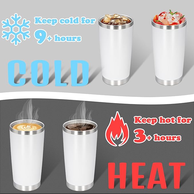 20 oz Tumbler with lid Double Wall Vacuum Insulated Tumblers Stainless Steel Coffee Mug Travel Coffee Tumbler Powder Coated Tumbler Cup Keep Hot&Cold - (White 6 Pack)