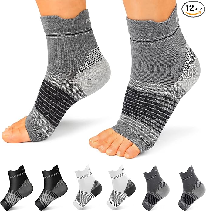 Plantar Fasciitis Sock (6 Pairs) for Men and Women, Compression Foot Sleeves with Arch and Ankle Support (Black, Gray, White, Medium)