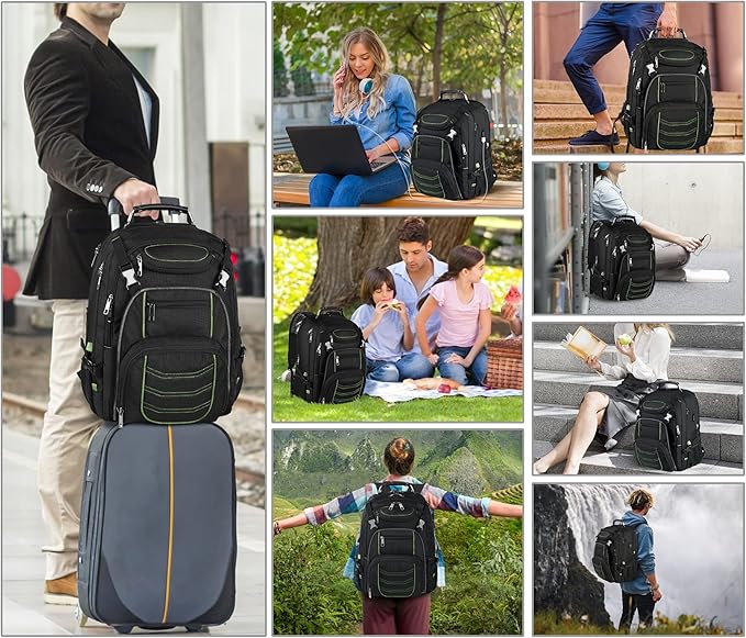 Travel Laptop Backpack,Extra Large 18.4 Inch Laptop RFID Anti Theft TSA Friendly Backpack with USB Charging Port,Water Resistant Backbag,Heavy Duty Computer Bag for Women Men,21.2*15.5*11.5 inch Green