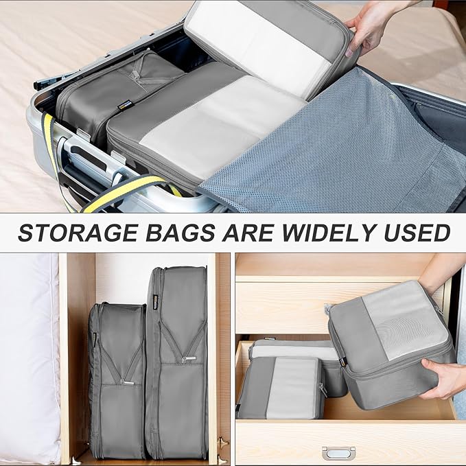 6 Set Compression Packing Cubes for Travel Essentials, Luggage Organizers for Suitcases (Silver)