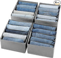 Jeans Drawer Organizers for Clothing, 5 Compartment Wardrobe Storage Box, Washable Clothes Organizer for Folded Clothes, Jeans, Pants, Leggings, t-shirts(Grey)