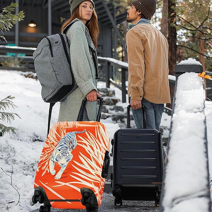 ANNA QUEEN Funny White Tiger Luggage Cover, Suitcase Protector with Bold Jungle Animal Print, Stretchable, Washable Travel Cover for 32-34 Inch Luggage
