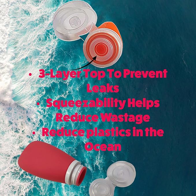 Travel Bottles for Toiletries, TSA Approved 3oz Leak Proof Silicone Refillable Squeeze Travel Size Containers BPA Free for Cleansers, Lotions, Shampoo 3pk (Orange-Blue-Yellow).