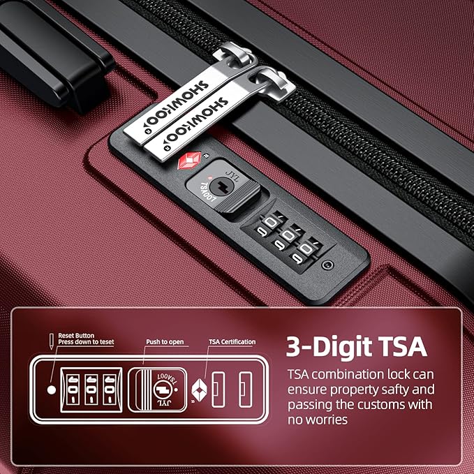 SHOWKOO Luggage Sets Expandable PC+ABS Durable Suitcase Double Wheels TSA Lock 5pcs Wine Red
