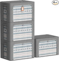 4 Pack Clothes Storage Bins with Metal Frame - Linen Fabric Foldable Stackable Container Organizer Set with Clear Window & Carry Handles & Zippers (Dark Gray, 23.6"x16.5"x15.7")
