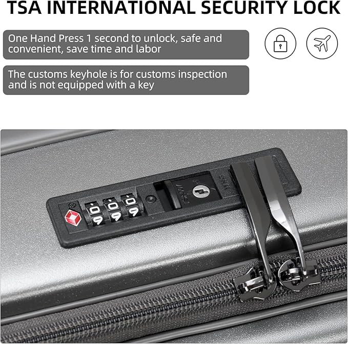 Carry On Luggage, 20 Inch Top Opening Aluminum Frame Lightweight Airline Approved ABS+PC Hard Shell Suitcases with Silent Wheels, TSA Lock, Front Pocket & Wet-dry Separated Six-piece Set