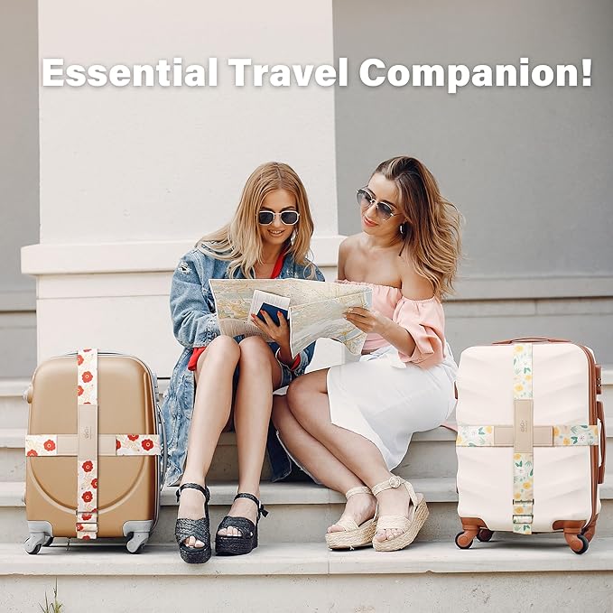 Luggage Straps for Suitcases,Adjustable Luggage Elastic Belt, Travel Essentials for Airport,Station, Vibrant Designs, Floral Garden