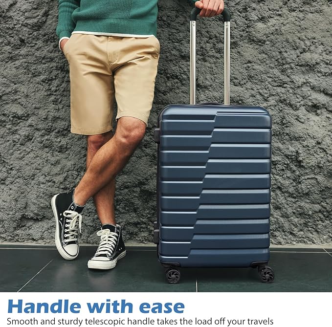 Coolife Medium Checked Luggage with Spinner Wheels Hardside Suitcase TSA Lock Telescopic Handle(24 inch-Sliver)