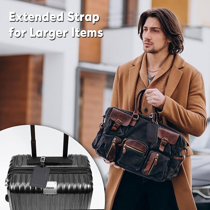 Travelambo Luggage Tags for Suitcases Faux Leather Privacy Protection 12 Pack Bag Tags Travel Accessories Essential, Black