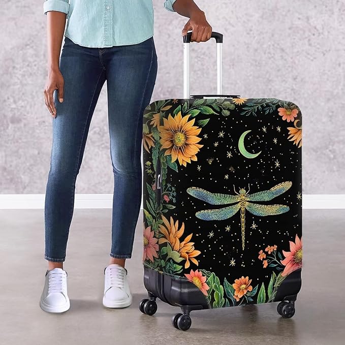 Dragonfly Luggage Cover for Womenn Girl Anti-Scratch Suitcase Covers Fit 26-29 Inch Travel Luggage Covers for Suitcase Star and Moon Luggage Cover Protector Decor Elastic Baggage Case