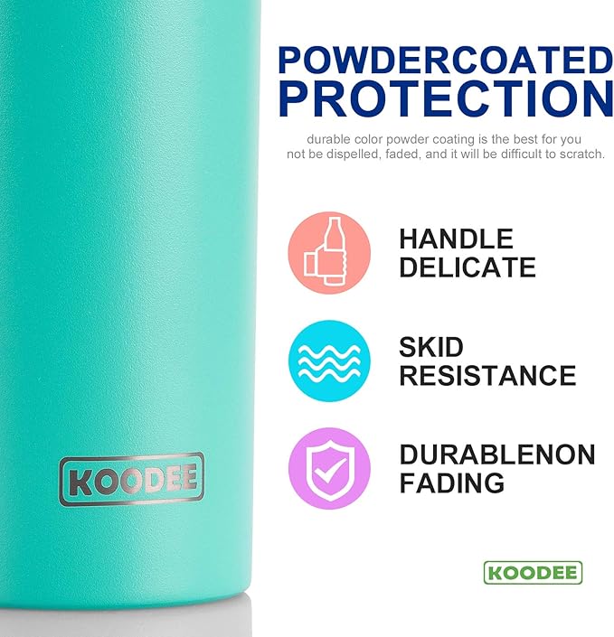 koodee 20 oz Stainless Steel Skinny Tumbler(4 Pack) Double Wall Insulated Water Tumbler Cup with Lids, Straws and Straw Brushe（Teal/2 Pack, Pink/2 Pack）