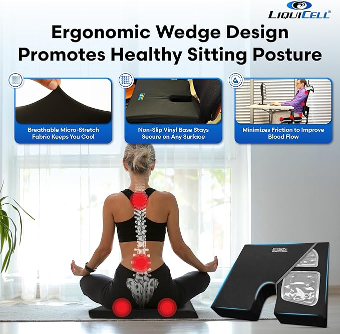 LiquiCell Coccyx Seat Cushion, Aid for Tailbone Pain Relief, Sciatica Pain, Back Support | Donut Like Butt Pillow for Long Hours Sitting at Home/Office Chair (18W x 17L x 2.5H)