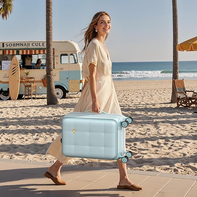 MGB 20 Inch Top Open Carry On Luggage 22x14x9 Airline Approved, Hard Shell Carry On Suitcase with Spinner Wheels, Travel Small Luggage Built-in TSA Lock for Women Men Gifts (Aquamarine)