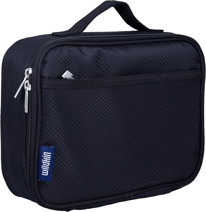 Wildkin Kids Insulated Lunch Box – Durable and Reusable for School & Travel - Rip-Stop Black