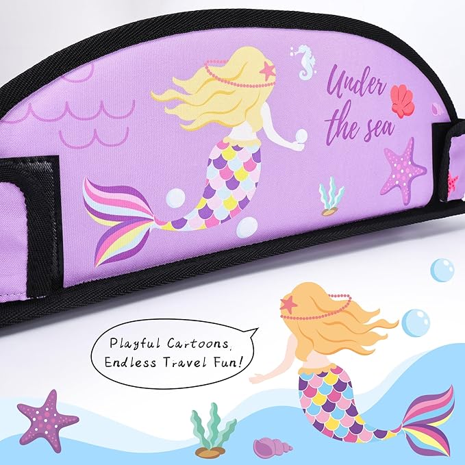 2PCS Kids Travel Tray for Airplane - Toddler Car Seat Table Tray, Road Trip Essentials for Boys & Girls, Carseat Lap Desk for Kids Road Trip Activities (Blue Dinosaur/Purple Mermaid)