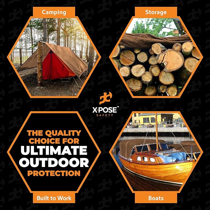 Multipurpose Protective Cover Brown Poly Tarp 10' x 12' - Durable, Water Resistant, Weather Resistant - 5 Mil Thick Polyethylene - by Xpose Safety