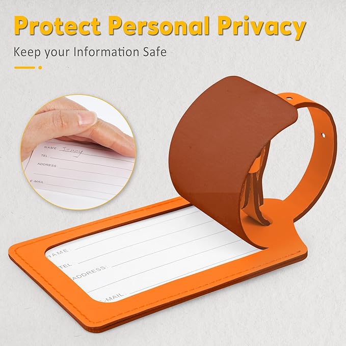 Travelambo Luggage Tags for Suitcases Faux Leather Privacy Protection 30 Pack Bag Tags Travel Accessories Essential, Hot Orange
