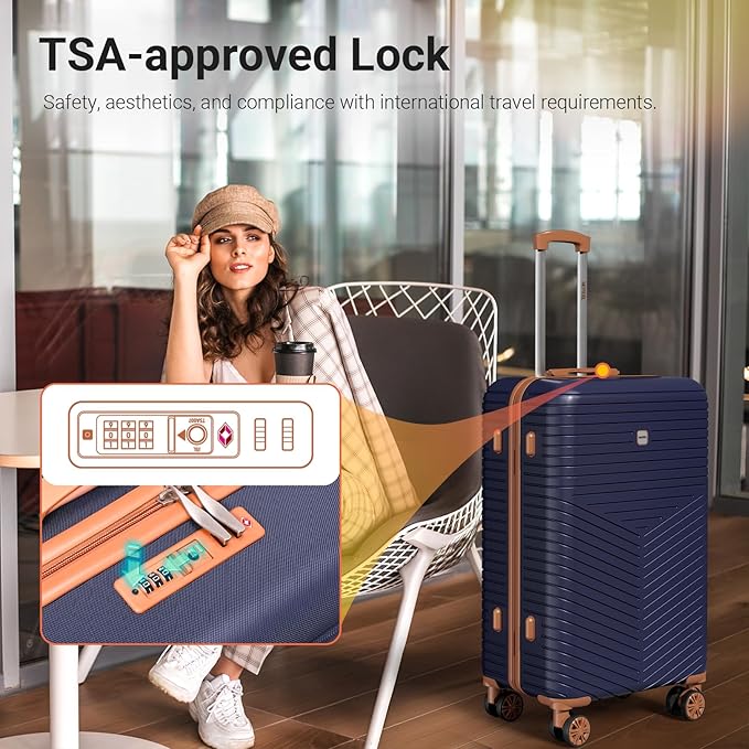 Hoteel 4 Piece Luggage Set (4-YEAR WARRANTY) with Spinner Wheels & TSA Lock, Carry on Luggage Hardshell ABS+PC, Travel Collection Suitcases Sets, Dark Blue(13/20",Travel Bag,Cosmetic Bag)