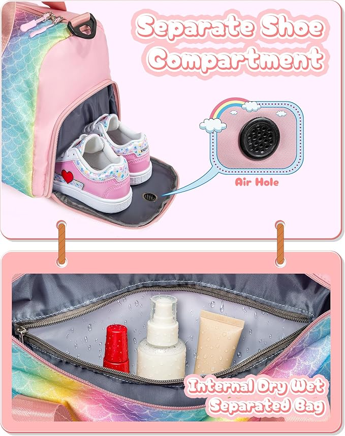 Graduation Gifts for Girls-Girl Gym Bag with Shoe Compartment, Kid Personalized Weekender Overnight Bags, Initial Travel Tote with Makeup Pouch, Gift Ideas for Niece Sister (Letter W)