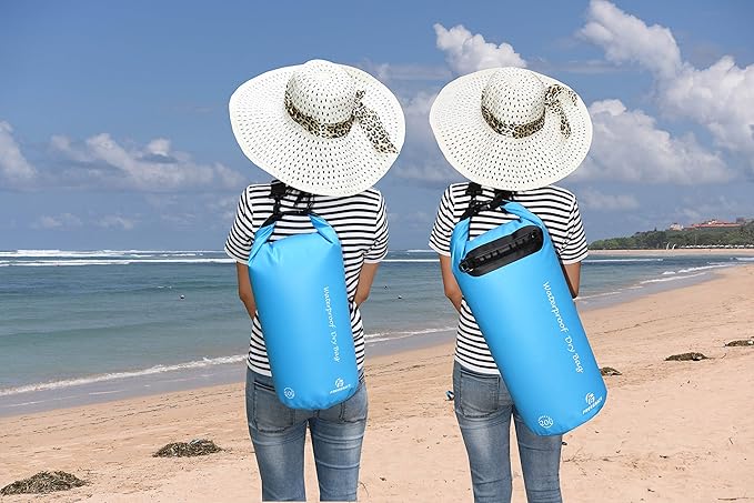 Freegrace Waterproof Dry Bags Set of 3 Dry Bag with 2 Zip Lock Seals & Detachable Shoulder Strap, Waist Pouch & Phone Case - Can Be Submerged Into Water (Sky Blue, 20L)