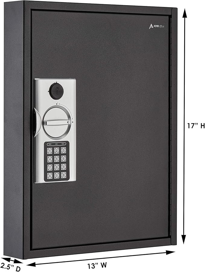 AdirOffice Key Holder Wall Mount - 60 Keys Lock Box with Code, Key Cabinet Wall Mount, Valet Parking Key Box, Car Dealer Key Cabinet - Space Saving Locking Key Box Wall Mount with Digital Lock