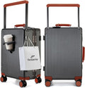 feilario 20'' Aluminum Frame Wide Handle PC Hardside Carry On Luggage - Double Spinner Wheels Luxury Rolling Travel Suitcase with TSA Lock & Cup Holder